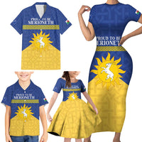 Personalized Merionethshire Wales Family Matching Short Sleeve Bodycon Dress and Hawaiian Shirt Celtic Sun and Goat Design - Wonder Print Shop