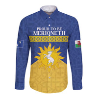 Personalized Merionethshire Wales Long Sleeve Button Shirt Celtic Sun and Goat Design - Wonder Print Shop