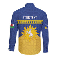 Personalized Merionethshire Wales Long Sleeve Button Shirt Celtic Sun and Goat Design - Wonder Print Shop