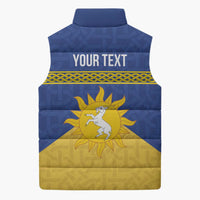 Personalized Merionethshire Wales Sleeveless Puffer Jacket Celtic Sun and Goat Design - Wonder Print Shop