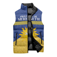 Personalized Merionethshire Wales Sleeveless Puffer Jacket Celtic Sun and Goat Design - Wonder Print Shop