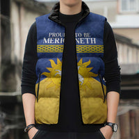 Personalized Merionethshire Wales Sleeveless Puffer Jacket Celtic Sun and Goat Design - Wonder Print Shop