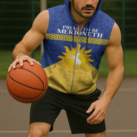 Personalized Merionethshire Wales Sleeveless Zip Hoodie Celtic Sun and Goat Design - Wonder Print Shop