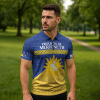 Personalized Merionethshire Wales Zipper Polo Shirt Celtic Sun and Goat Design - Wonder Print Shop