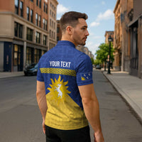 Personalized Merionethshire Wales Zipper Polo Shirt Celtic Sun and Goat Design - Wonder Print Shop