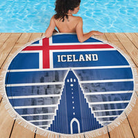 Iceland Hallgrimskirkja Church Beach Blanket Icelandic Flag Design - Wonder Print Shop
