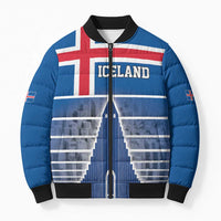 Iceland Hallgrimskirkja Church Bomber Puffer Jacket Icelandic Flag Design - Wonder Print Shop
