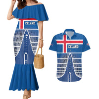 Iceland Hallgrimskirkja Church Couples Matching Mermaid Dress and Hawaiian Shirt Icelandic Flag Design - Wonder Print Shop
