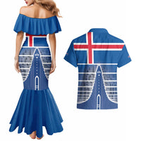Iceland Hallgrimskirkja Church Couples Matching Mermaid Dress and Hawaiian Shirt Icelandic Flag Design - Wonder Print Shop
