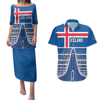 Iceland Hallgrimskirkja Church Couples Matching Puletasi and Hawaiian Shirt Icelandic Flag Design - Wonder Print Shop