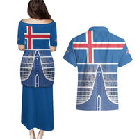 Iceland Hallgrimskirkja Church Couples Matching Puletasi and Hawaiian Shirt Icelandic Flag Design - Wonder Print Shop