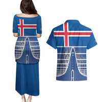 Iceland Hallgrimskirkja Church Couples Matching Puletasi and Hawaiian Shirt Icelandic Flag Design - Wonder Print Shop