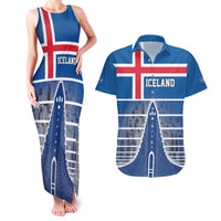 Iceland Hallgrimskirkja Church Couples Matching Tank Maxi Dress and Hawaiian Shirt Icelandic Flag Design - Wonder Print Shop