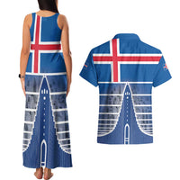 Iceland Hallgrimskirkja Church Couples Matching Tank Maxi Dress and Hawaiian Shirt Icelandic Flag Design - Wonder Print Shop