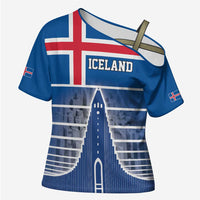 Iceland Hallgrimskirkja Church Cross Shoulder Shirt Icelandic Flag Design - Wonder Print Shop