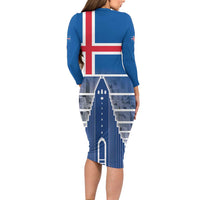 Iceland Hallgrimskirkja Church Family Matching Long Sleeve Bodycon Dress and Hawaiian Shirt Icelandic Flag Design - Wonder Print Shop