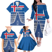 Iceland Hallgrimskirkja Church Family Matching Off The Shoulder Long Sleeve Dress and Hawaiian Shirt Icelandic Flag Design - Wonder Print Shop