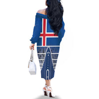 Iceland Hallgrimskirkja Church Family Matching Off The Shoulder Long Sleeve Dress and Hawaiian Shirt Icelandic Flag Design - Wonder Print Shop