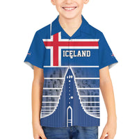 Iceland Hallgrimskirkja Church Family Matching Off The Shoulder Long Sleeve Dress and Hawaiian Shirt Icelandic Flag Design - Wonder Print Shop