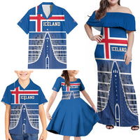 Iceland Hallgrimskirkja Church Family Matching Off Shoulder Maxi Dress and Hawaiian Shirt Icelandic Flag Design - Wonder Print Shop