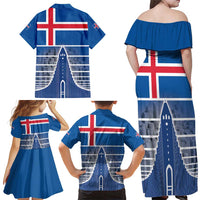 Iceland Hallgrimskirkja Church Family Matching Off Shoulder Maxi Dress and Hawaiian Shirt Icelandic Flag Design - Wonder Print Shop