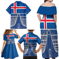 Iceland Hallgrimskirkja Church Family Matching Off Shoulder Maxi Dress and Hawaiian Shirt Icelandic Flag Design - Wonder Print Shop