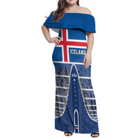 Iceland Hallgrimskirkja Church Family Matching Off Shoulder Maxi Dress and Hawaiian Shirt Icelandic Flag Design - Wonder Print Shop