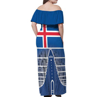 Iceland Hallgrimskirkja Church Family Matching Off Shoulder Maxi Dress and Hawaiian Shirt Icelandic Flag Design - Wonder Print Shop