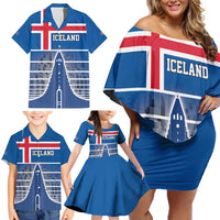 Iceland Hallgrimskirkja Church Family Matching Off Shoulder Short Dress and Hawaiian Shirt Icelandic Flag Design - Wonder Print Shop