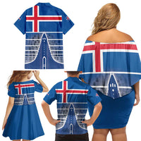 Iceland Hallgrimskirkja Church Family Matching Off Shoulder Short Dress and Hawaiian Shirt Icelandic Flag Design - Wonder Print Shop