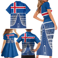 Iceland Hallgrimskirkja Church Family Matching Short Sleeve Bodycon Dress and Hawaiian Shirt Icelandic Flag Design - Wonder Print Shop
