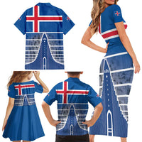 Iceland Hallgrimskirkja Church Family Matching Short Sleeve Bodycon Dress and Hawaiian Shirt Icelandic Flag Design - Wonder Print Shop