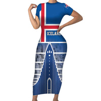 Iceland Hallgrimskirkja Church Family Matching Short Sleeve Bodycon Dress and Hawaiian Shirt Icelandic Flag Design - Wonder Print Shop