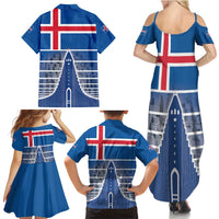 Iceland Hallgrimskirkja Church Family Matching Summer Maxi Dress and Hawaiian Shirt Icelandic Flag Design - Wonder Print Shop