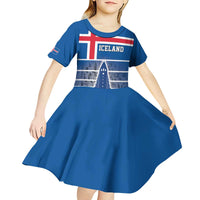 Iceland Hallgrimskirkja Church Kid Short Sleeve Dress Icelandic Flag Design - Wonder Print Shop