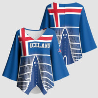Iceland Hallgrimskirkja Church Kimono Sleeve Blouse Icelandic Flag Design - Wonder Print Shop