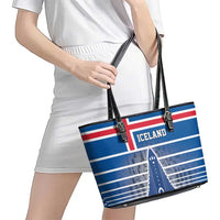 Iceland Hallgrimskirkja Church Leather Tote Bag Icelandic Flag Design - Wonder Print Shop