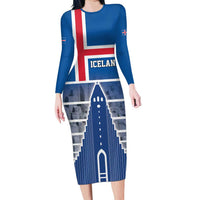 Iceland Hallgrimskirkja Church Long Sleeve Bodycon Dress Icelandic Flag Design - Wonder Print Shop