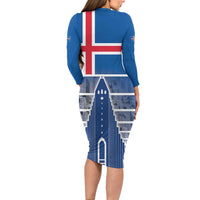 Iceland Hallgrimskirkja Church Long Sleeve Bodycon Dress Icelandic Flag Design - Wonder Print Shop