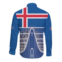Iceland Hallgrimskirkja Church Long Sleeve Button Shirt Icelandic Flag Design - Wonder Print Shop
