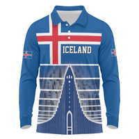 Iceland Hallgrimskirkja Church Long Sleeve Polo Shirt Icelandic Flag Design - Wonder Print Shop