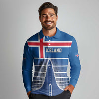 Iceland Hallgrimskirkja Church Long Sleeve Polo Shirt Icelandic Flag Design - Wonder Print Shop