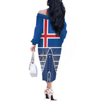 Iceland Hallgrimskirkja Church Off The Shoulder Long Sleeve Dress Icelandic Flag Design - Wonder Print Shop
