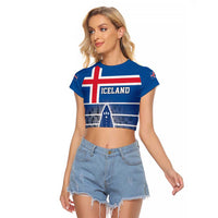 Iceland Hallgrimskirkja Church Raglan Cropped T Shirt Icelandic Flag Design - Wonder Print Shop
