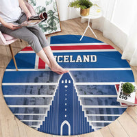 Iceland Hallgrimskirkja Church Round Carpet Icelandic Flag Design - Wonder Print Shop