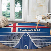 Iceland Hallgrimskirkja Church Round Carpet Icelandic Flag Design - Wonder Print Shop