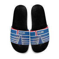 Iceland Hallgrimskirkja Church Slide Sandals Icelandic Flag Design - Wonder Print Shop