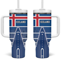 Iceland Hallgrimskirkja Church Tumbler With Handle Icelandic Flag Design - Wonder Print Shop