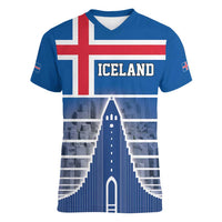Iceland Hallgrimskirkja Church Women V-Neck T-Shirt Icelandic Flag Design - Wonder Print Shop