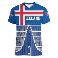 Iceland Hallgrimskirkja Church Women V-Neck T-Shirt Icelandic Flag Design - Wonder Print Shop
